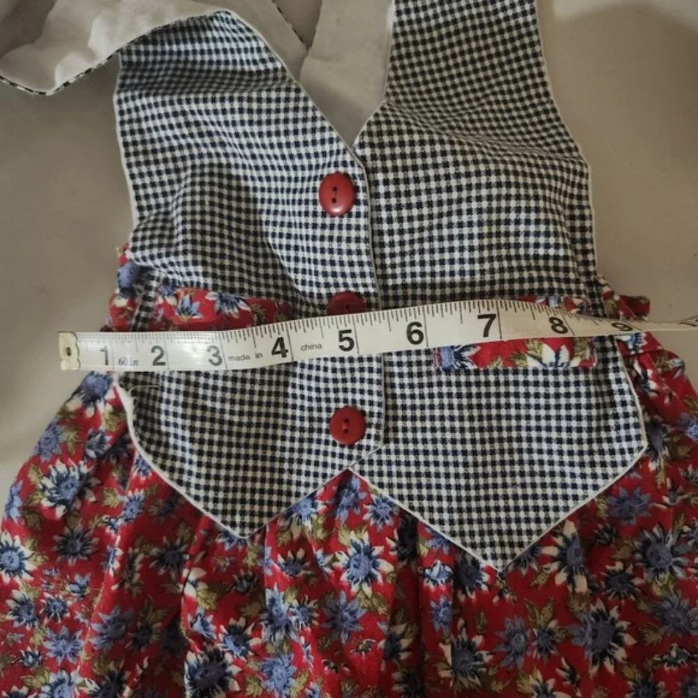 Vintage 90s‎ Jilly Kids Pinafore Dress Red Floral Gingham Mary Kate Ashley style